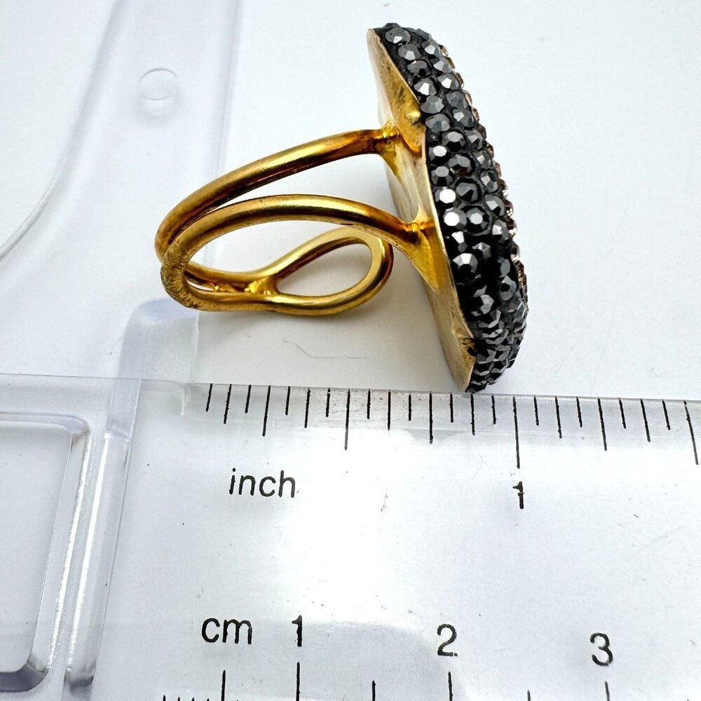 Turquoise Hematite Crystal 925 Silver Vermeil Statement Ring Size 7 Adjustable - Picture 3 of 11